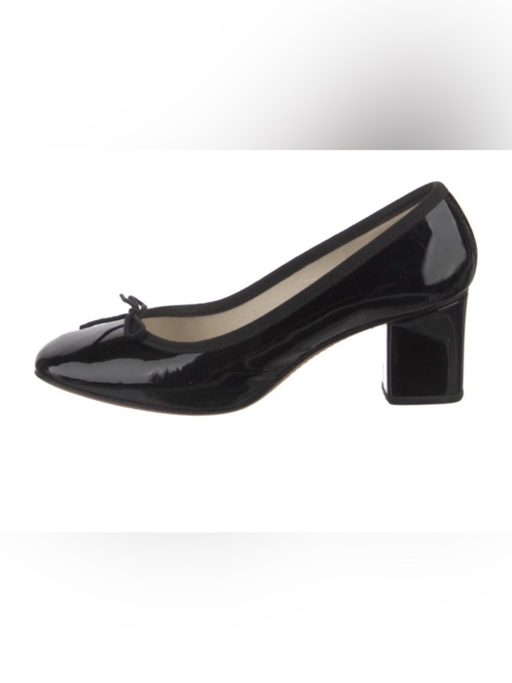 Repetto Black Patent Mid Block Heel Ballet Pump